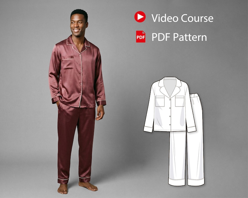 Men’s Pajama Sewing Pattern With Video Tutorial, Button Down Shirt and ...