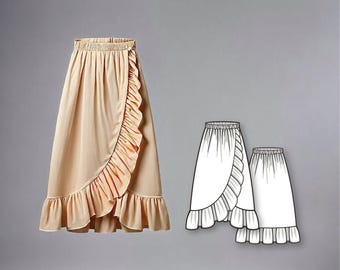 Beginner A-Line Gathered Wrap Skirt PDF Pattern Sewing for Women Easy Ruffle Summer DIY Skirt Printable Pattern Tutorial Digital Download