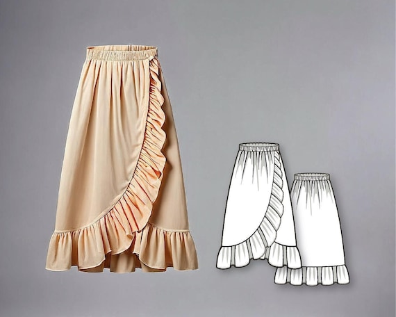 Beginner A-line Gathered Wrap Skirt PDF Pattern Sewing for