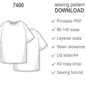 Patrón de costura para niños en PDF, patrón de camiseta extragrande para niños, patrón de costura fácil para principiantes, patrón digital, patrón en PDF para niños imagen 3