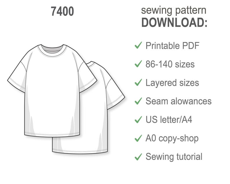 Patrón de costura para niños en PDF, patrón de camiseta extragrande para niños, patrón de costura fácil para principiantes, patrón digital, patrón en PDF para niños imagen 3