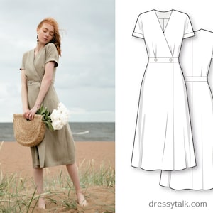Linen Wrap Dress Sewing Pattern - A-Line Dress Pattern - New Dress Pattern - Wrap Dress Pattern - Midi Dress Sewing Pattern
