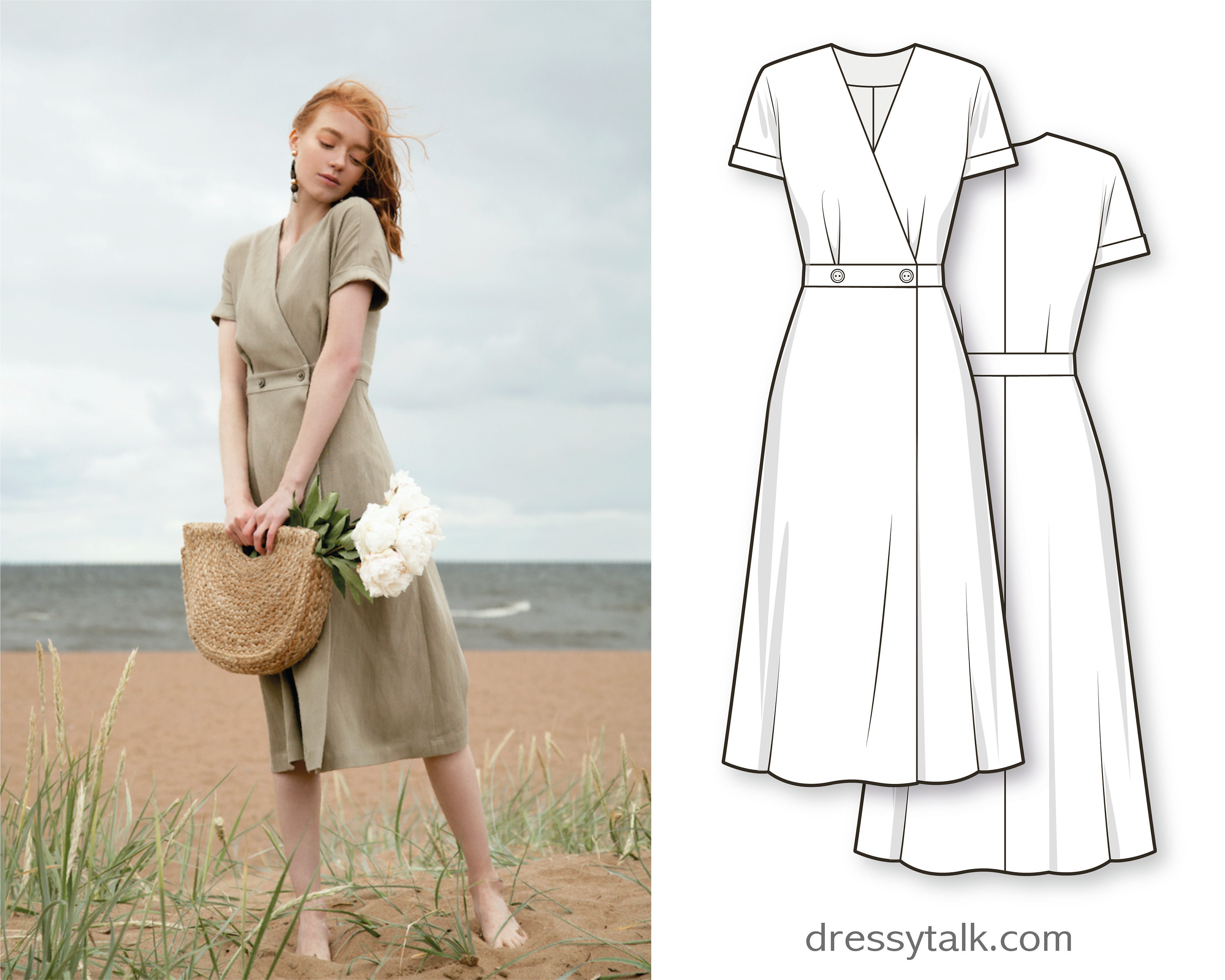 Linen Wrap Dress Sewing Pattern A-line ...