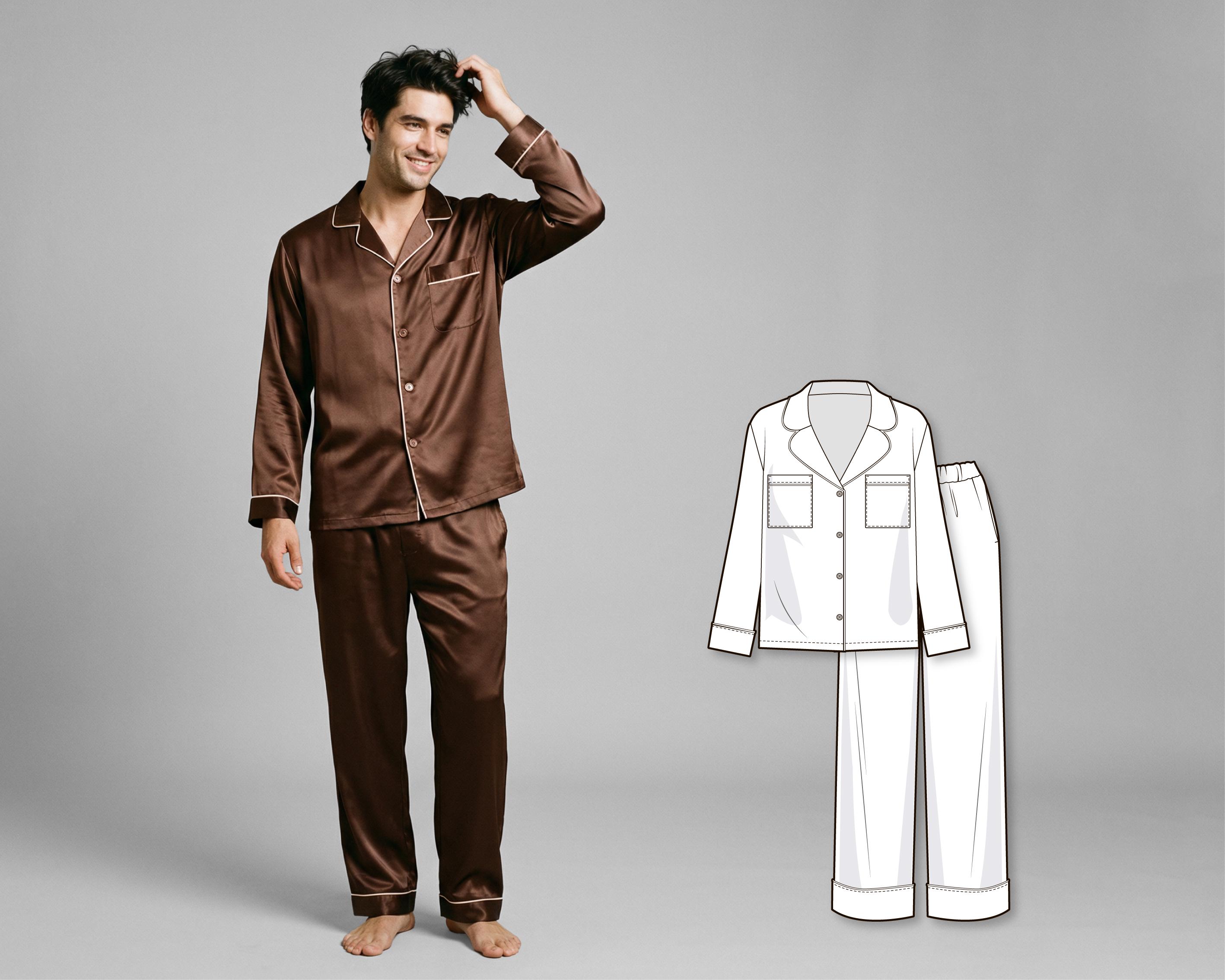 Men’s Pajama Sewing Pattern, Button Down Shirt and Elastic Waist Pants ...