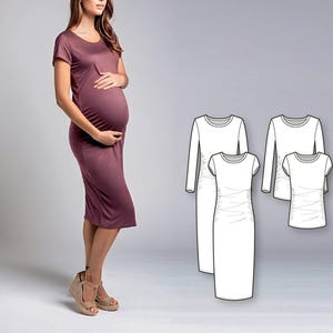 Maternity long or short sleeve top/t-shirt/dress with round neckline - PDF sewing pattern for women