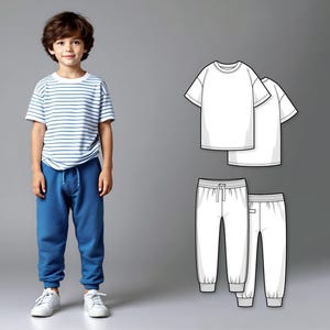 Boys Sewing Pattern Bundle PDF, Oversized T-Shirt and Pants, Easy Digital Patterns for Kids, Beginner Sewing Clothes Set