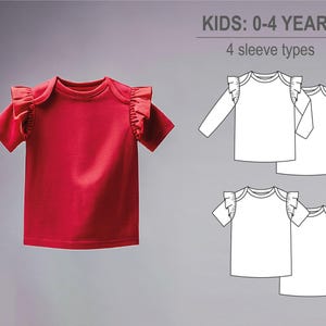 Baby Mädchen oder Junge T-Shirt mit Flatterärmel Rüschen und Rock, lange und kurze Ärmel - Baby Strickkleidung PDF Schnittmuster