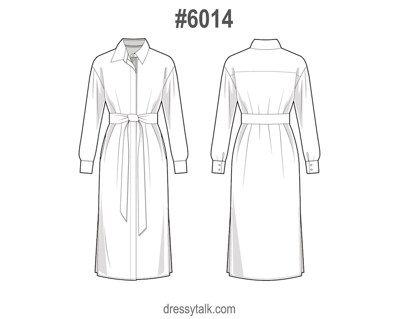 Shirt Dress Pattern PDF Sewing Patterns Long Sleeve Dress Pattern Downloadable Sewing Patterns Designer Dress Patterns Sewing Idea image 4