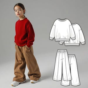 Girls Sweatshirt and Wide Pants Sewing Pattern PDF, Beginner Sewing Pattern for Kids, Easy Digital Pattern, Pants Kids Pattern Download