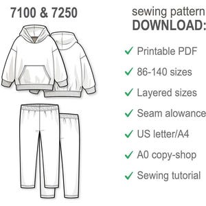Girls Hoodie and Leggings Sewing Pattern PDF, Easy Hoody and Pants Pattern for Kids, Beginner Sewing Digital Patterns, Printable Outfit image 4