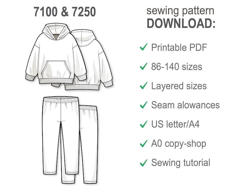 Girls Hoodie and Leggings Sewing Pattern PDF, Easy Hoody and Pants Pattern for Kids, Beginner Sewing Digital Patterns, Printable Outfit image 4