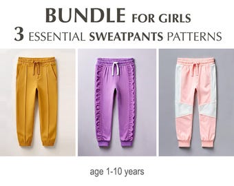 Easy Sewing Bundle PDF - Pretty Girl Pants Patterns - Kids Sewing Tutorial - Three PDF Sewing Patterns in One Bundle - Age 1-10 Years