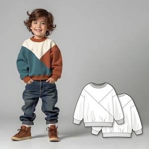 Jungen Colorblock Sweatshirt Schnittmuster PDF, Anfänger Kinder Sweatshirt Muster, Einfaches Nähen Digital Pattern, druckbare PDF