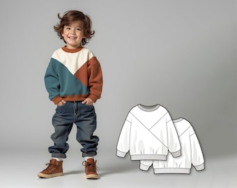 Boys Colorblock Sweatshirt Sewing Pattern PDF, Beginner Kids Sweatshirt Pattern, Easy Sewing Digital Pattern, Printable PDF