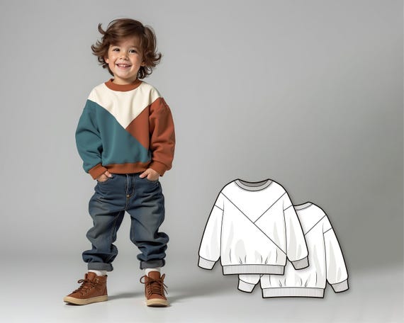 Boys Colorblock Sweatshirt Sewing Pattern PDF, Beginner Kids Sweatshirt Pattern, Easy Sewing Digital Pattern, Printable PDF