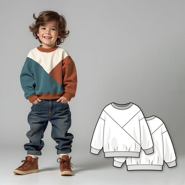 Boys Colorblock Sweatshirt Sewing Pattern PDF, Beginner Kids Sweatshirt Pattern, Easy Sewing Digital Pattern, Printable PDF