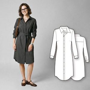 Naaipatronen - Patroon hemdjurk - Jurkpatronen voor dames - Jurkpatroon met lange mouwen - Naaitutorial - Naaipatroon - Naaijurk