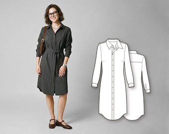 Sewing Patterns - Shirt Dress Pattern - Dress Patterns For Women - Long Sleeve Dress Pattern - Sewing Tutorial - Sew Pattern - Sewing Dress