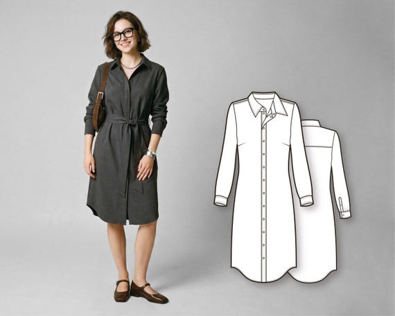 Sewing Patterns - Shirt Dress Pattern - Dress Patterns For Women - Long Sleeve Dress Pattern - Sewing Tutorial - Sew Pattern - Sewing Dress
