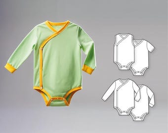 Combi-short cache-cœur bébé garçon ou fille à manches longues et manches courtes - Patron de couture PDF pour vêtements bébé en tricot