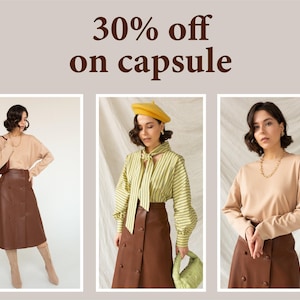 Capsule pattern: puff long sleeve blouse, A-line double breast skirt, drop shoulder sweatshirt - PDF sewing pattern for women