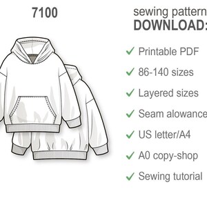 Basic oversize hoodie for boys and girls - PDF sewing pattern for kids - age 1-10 years image 3