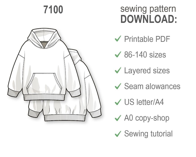Basic oversize hoodie for boys and girls - PDF sewing pattern for kids - age 1-10 years image 3