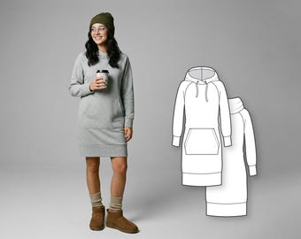 Sweatshirt Dress Sewing Pattern - Knit Dress Pattern - Hoodie Dress Pattern - Sewing Tutorial - Hoodie Sewing Pattern - Fashion Pattern