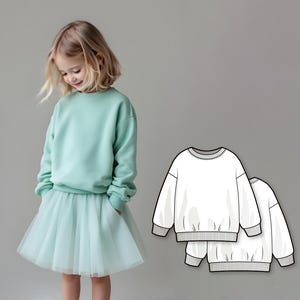 Kids Sweatshirt PDF Sewing Pattern, DIY Pullover, Beginner-Friendly PDF, Printable Oversized Top, Unisex Girl’s Children’s Loungewear