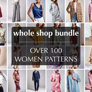 The image is a collage of various women's clothing and accessories, including tops, bottoms, dresses, and handbags, arranged in a grid format.