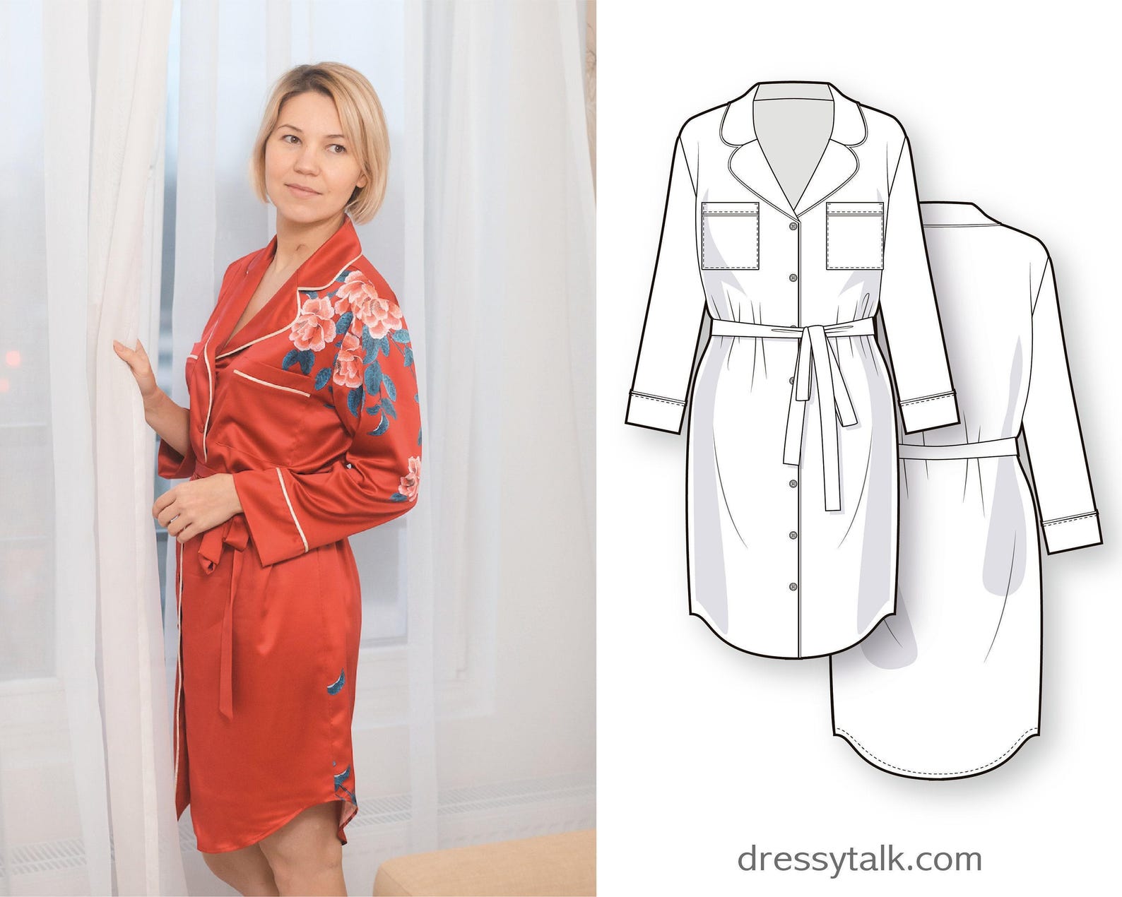 Robe Pattern - Sewing Pattern Women - Night Dress Patterns - Bathrobe ...