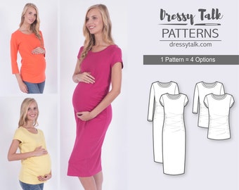 Maternity long or short sleeve top/t-shirt/dress with round neckline - PDF sewing pattern for women