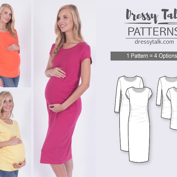 Maternity long or short sleeve top/t-shirt/dress with round neckline - PDF sewing pattern for women