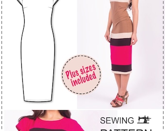 Knit dress with cap sleeves and round neckline - Easy to sew PDF sewing pattern for women