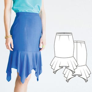 PDF Datei zum ausdruckn, Schnittmuster, Rock mit Taschen, hohe Taille, Minirock, hohe Taille