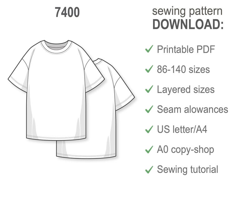 Girls Sewing Pattern PDF, Kids Oversized T-Shirt Pattern, Easy Beginner Top Sewing Pattern, Digital PDF Pattern Sew for Children image 3