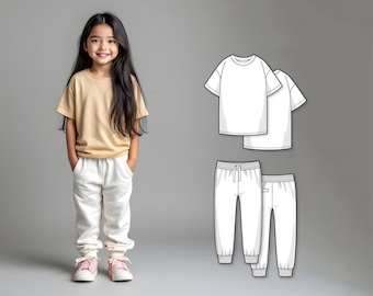 Girl Sewing Pattern Bundle PDF, Kids Oversized T-Shirt and Pant Pattern, Beginner Easy Sewing Pattern, Digital PDF Pattern Sew for Children
