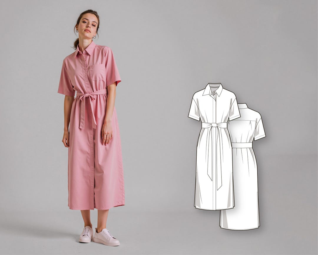 Shirt Dress Pattern - PDF Sewing Patterns - Long Sleeve Dress Pattern ...