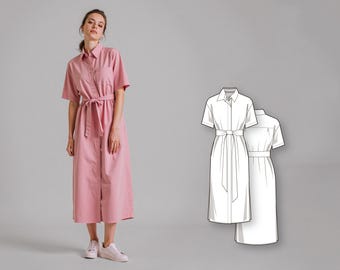 Shirt Dress Pattern - PDF Sewing Patterns - Long Sleeve Dress Pattern - Downloadable Sewing Patterns - Designer Dress Patterns - Sewing Idea
