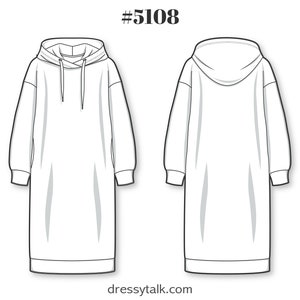 Sweatshirt Dress Sewing Pattern Long Dress Patterns With Sleeves Hoodie Pattern PDF Hoodie Dress Pattern Women's Sweatshirt Pattern image 2