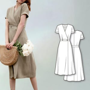 Linen Wrap Dress Sewing Pattern - A-Line Dress Pattern - New Dress Pattern - Wrap Dress Pattern - Midi Dress Sewing Pattern