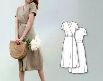 Linen Wrap Dress Sewing Pattern - A-Line Dress Pattern - New Dress Pattern - Wrap Dress Pattern - Midi Dress Sewing Pattern