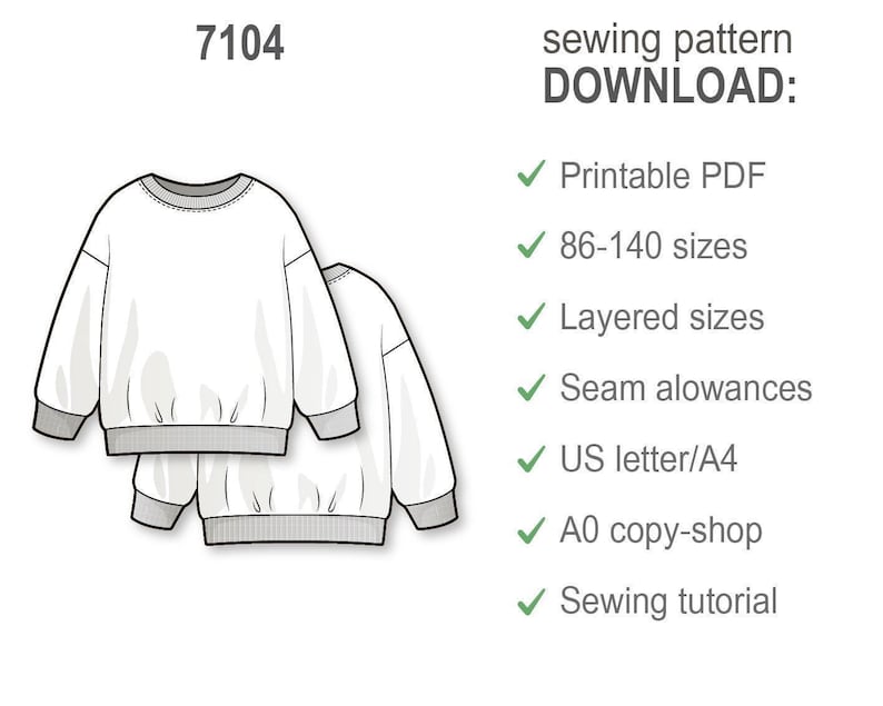 Kinder Sweatshirt PDF Schnittmuster, DIY Pullover, Anfänger-freundliches PDF, Printable Oversized Top, Unisex Mädchen Kinder Loungewear Bild 4