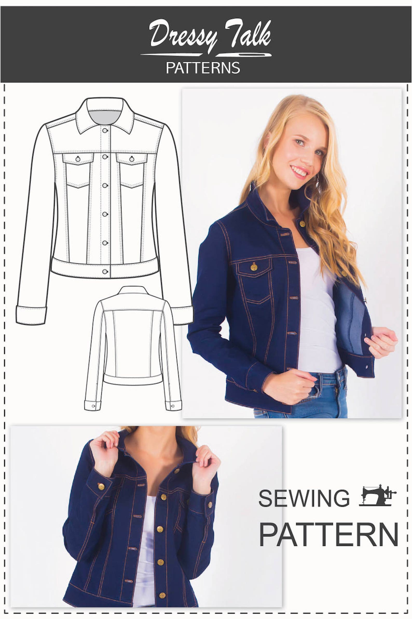 Denim Jacket Pattern Sewing Patterns Jean Jacket Pattern - Etsy