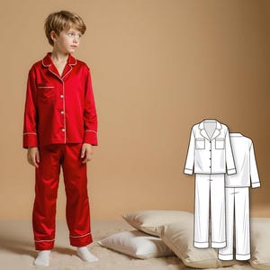 Boys and Girls  Button Down Pajama Set Sewing Pattern, PDF Pattern for Woven Pajamas, Flannel Lapel Collar PJ Set, DIY Sleepwear for Kids