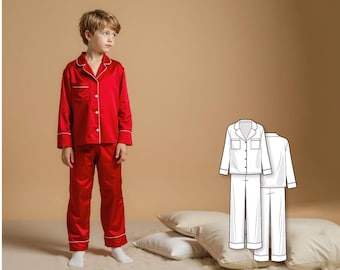 Boys and Girls  Button Down Pajama Set Sewing Pattern, PDF Pattern for Woven Pajamas, Flannel Lapel Collar PJ Set, DIY Sleepwear for Kids
