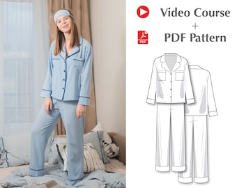 Video Course: How To Sew Women's Pyjama - Sewing Pattern - Sleepwear Patterns - Women's PDF Sewing Patterns - PDF Pajama Patterns