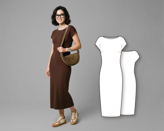 Knit T-shirt Dress Sewing Pattern - Cap Sleeves, Bodycon Midi (PDF Pattern)  - Etsy