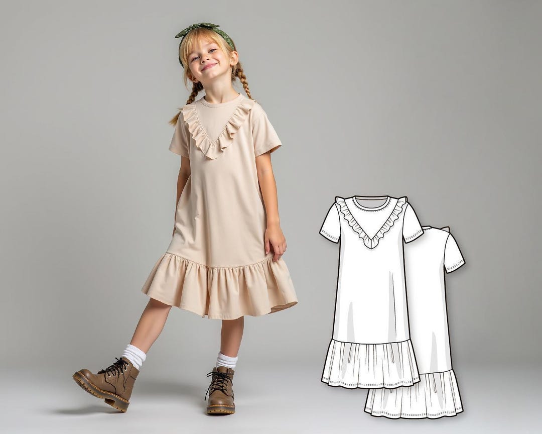 Girls Ruffle Dress Sewing Pattern PDF, Beginner Kids Dress Pattern ...