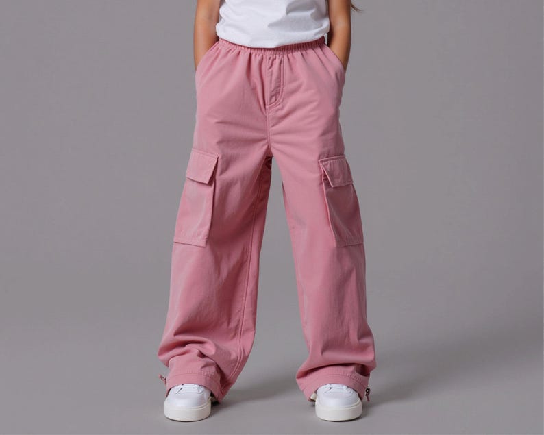 Cartamodello per pantaloni cargo larghi da bambina in formato PDF, modello di pantaloni per principianti facile da usare, modello digitale da scaricare immagine 2